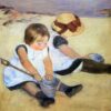 Enfants jouant sur la plage - Mary Cassatt - Reproductions de tableaux et peintures haut de gamme