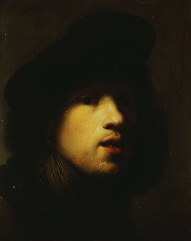 Portrait of the Artist, Head and Shoulders, with a Black Beret and Gorget - Rembrandt van Rijn