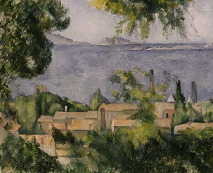 Les toits des maisons de l’Estaque – Paul Cézanne Oil Painting Reproduction"

Translation: "The Roofs of the Houses of l'Estaque – Paul Cézanne Oil Painting Reproduction