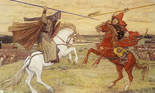 Duel Peresvet avec Chelubey - Viktor Vasnetsov - Reproductions de tableaux et peintures haut de gamme