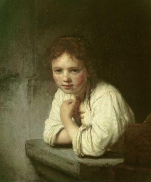 Fille appuyée sur le rebord d'une fenêtre - Rembrandt van Rijn - Reproductions de tableaux et peintures haut de gamme