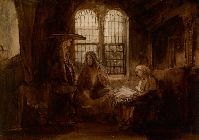 Christ with Martha and Mary - Rembrandt van Rijn