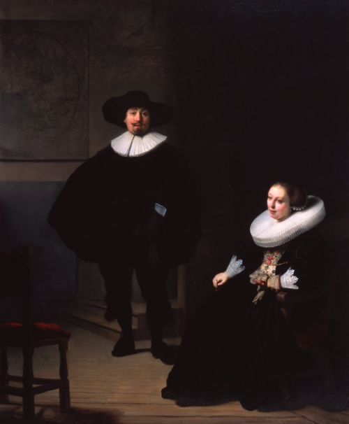 Une dame et un gentleman en noir - Rembrandt van Rijn - Reproductions de tableaux et peintures haut de gamme