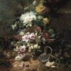 Nature morte avec fleurs et poussins enjoués - Eugène Bidau - Reproductions de tableaux et peintures haut de gamme