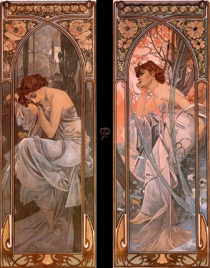 Rêverie du soir (sommeil nocturne) - Mucha - Reproductions de tableaux et peintures haut de gamme