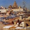 Nourrir les pigeons sacrés, Jaipur - Edwin Lord Weeks - Reproductions de tableaux et peintures haut de gamme