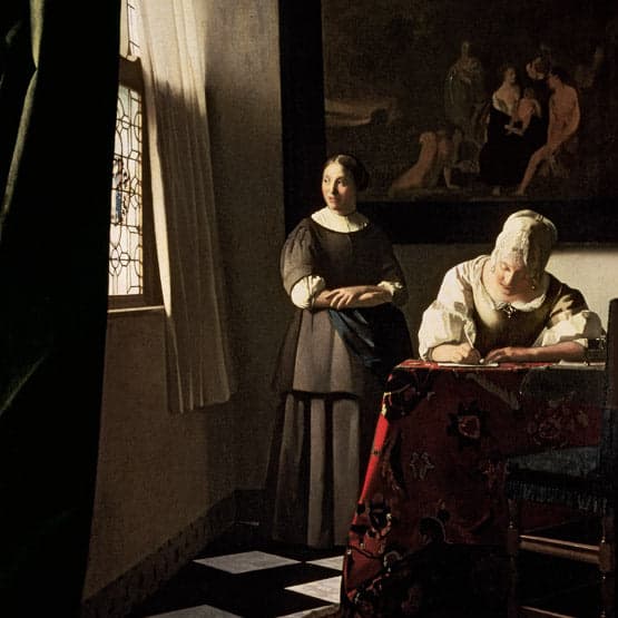 Woman Writing a Letter with her Maid - Johannes Vermeer