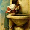 Fille romaine à la fontaine - Léon Bonnat - Reproductions de tableaux et peintures haut de gamme