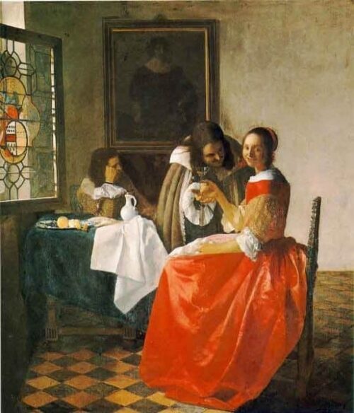 La Jeune Fille au verre de vin - Johannes Vermeer - Reproductions de tableaux et peintures haut de gamme