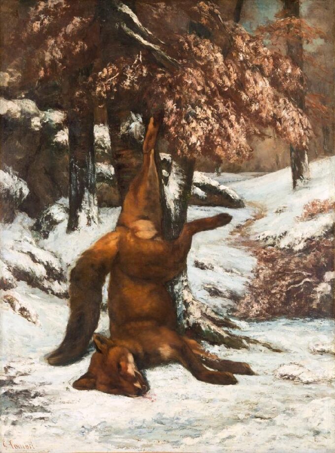 Fox hanging from a tree, in the snow - Gustave Courbet