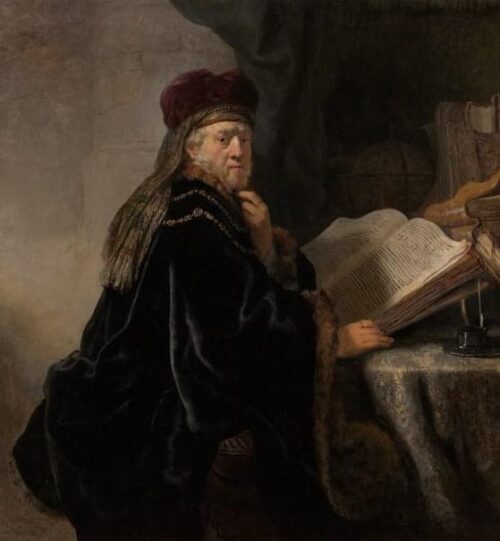 Un érudit assis à un bureau - Rembrandt van Rijn - Reproductions de tableaux et peintures haut de gamme