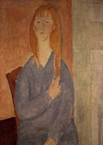 La fille en robe bleue - Amadeo Modigliani - Reproductions de tableaux et peintures haut de gamme