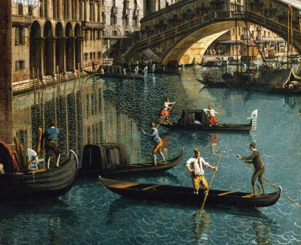 Gondoliers near the Rialto Bridge, Venice - Giovanni Antonio Canal