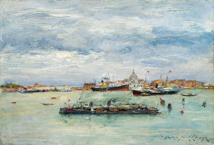 Gray Day on the Lagoon (A Passenger Boat — Venice) – William Merritt Chase