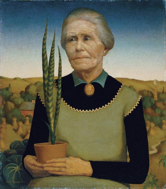 Femme avec des plantes - Grant Wood - Reproductions de tableaux et peintures haut de gamme