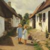 Deux enfants dans une rue de village - Hans Andersen Brendekilde - Reproductions de tableaux et peintures haut de gamme