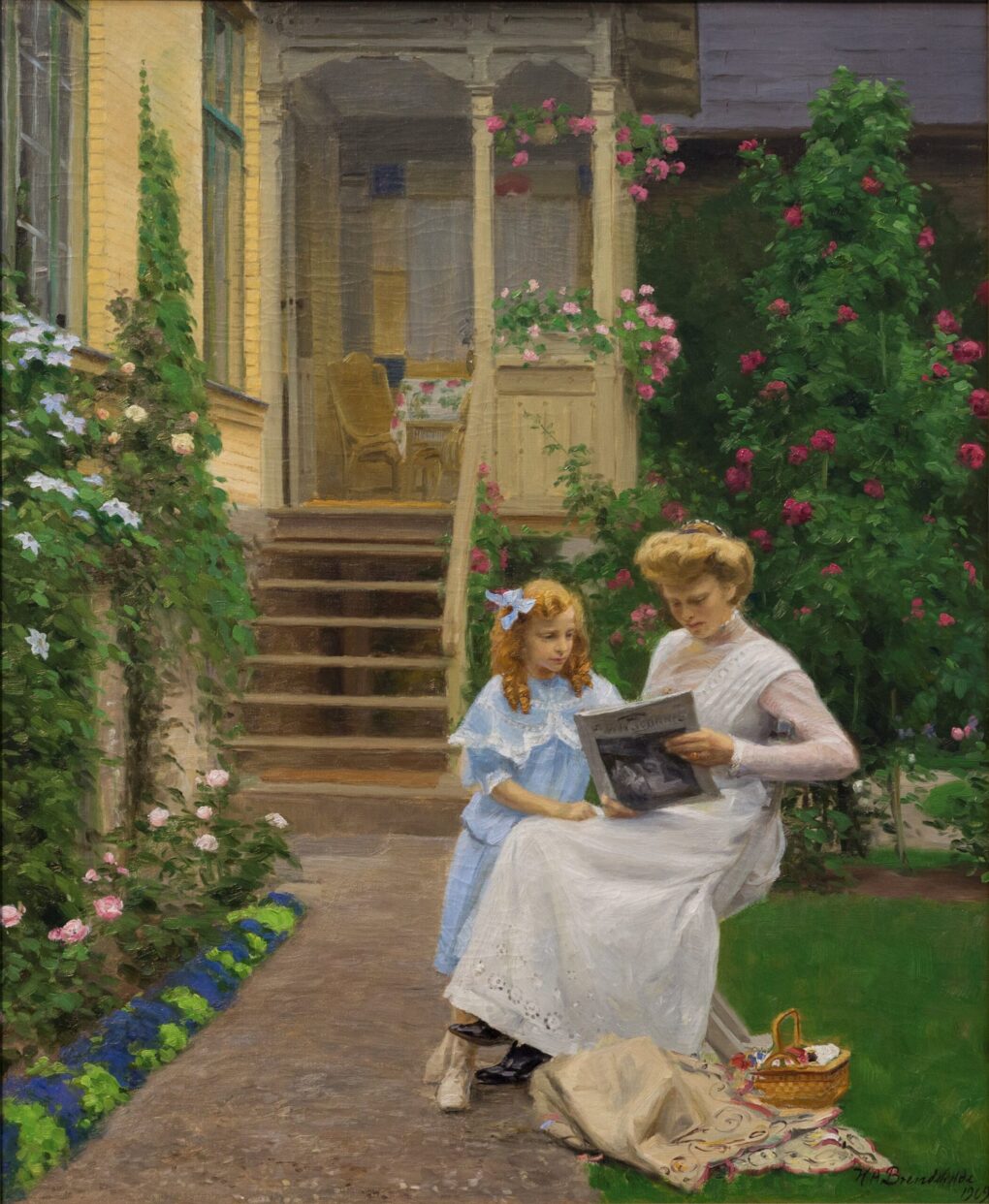 Deux sœurs dans un jardin - Hans Andersen Brendekilde - Reproductions de tableaux et peintures haut de gamme