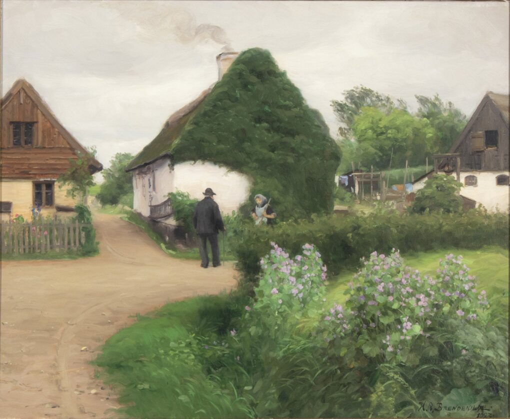 Scène de village avec des personnes en conversation - Hans Andersen Brendekilde - Reproductions de tableaux et peintures haut de gamme