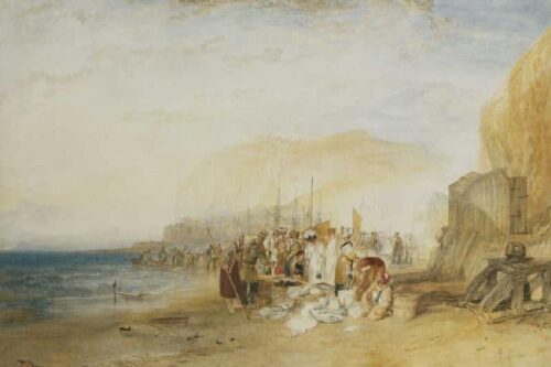 Marché aux poissons tôt le matin sur la plage - William Turner - Reproductions de tableaux et peintures haut de gamme