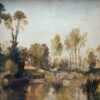 Maison au fleuve avec des arbres et des moutons - William Turner - Reproductions de tableaux et peintures haut de gamme