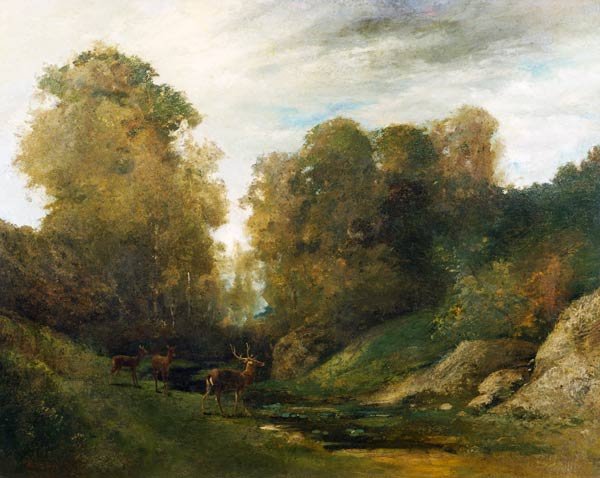 Deer at the Edge of the River - Gustave Courbet