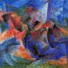 Chevaux+cavaliers+maisons - Umberto Boccioni - Reproductions de tableaux et peintures haut de gamme