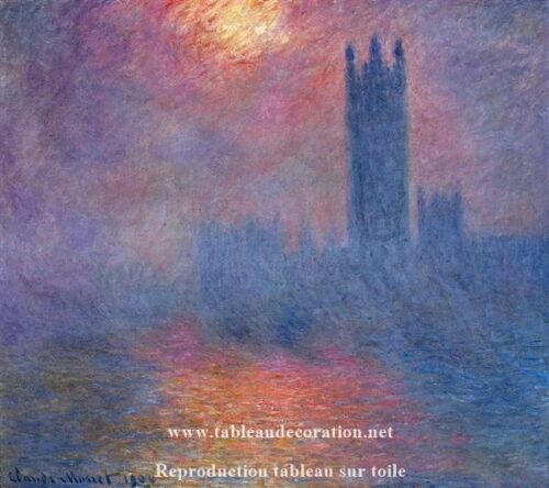 Londres, le Parlement. Trouée de soleil dans le brouillard - Tableau Monet - Reproductions de tableaux et peintures haut de gamme