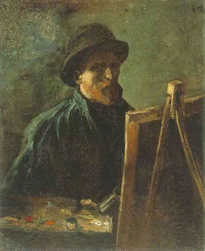 Self-portrait with dark felt hat at easel - Van Gogh