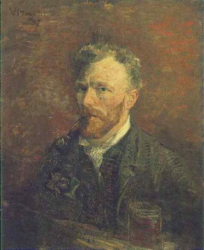 Autoportrait avec pipe et verre - Van Gogh - Reproductions de tableaux et peintures haut de gamme