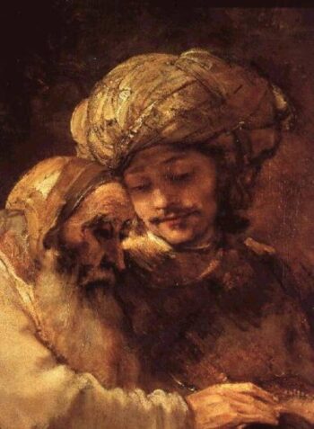 Jacob bénissant les enfants de Joseph (détail de 375) - Rembrandt van Rijn - Reproductions de tableaux et peintures haut de gamme