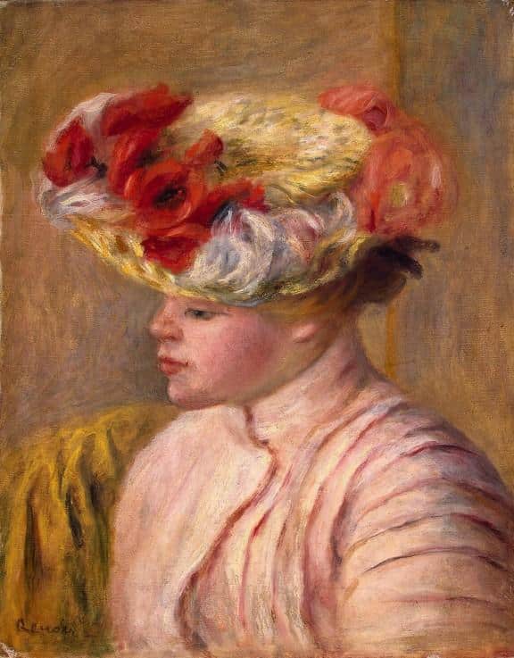 Young Woman with a Hat of Flowers - Pierre-Auguste Renoir