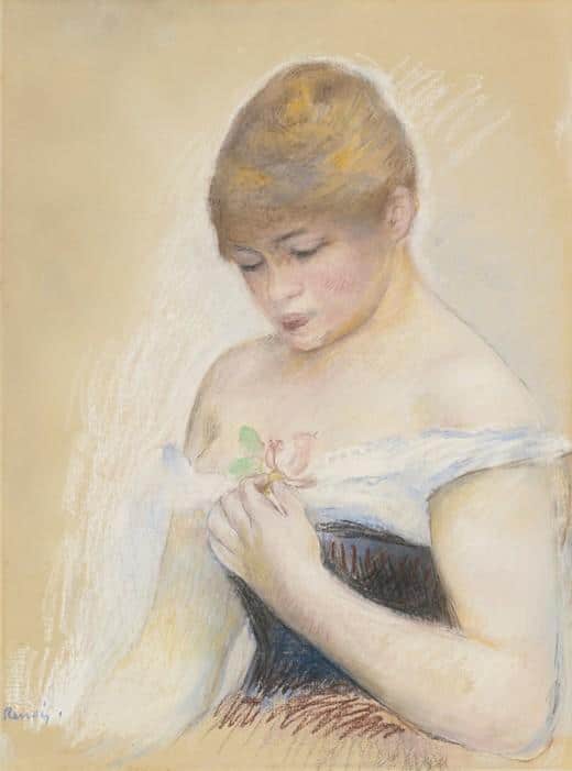 Young woman holding a flower. Portrait of actress Jeanne Samary - Pierre-Auguste Renoir