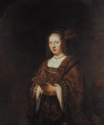 Dame avec un éventail - Rembrandt van Rijn - Reproductions de tableaux et peintures haut de gamme