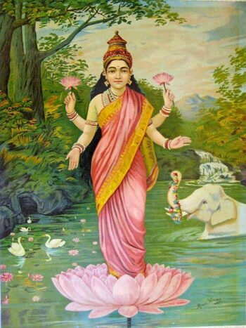 Lakshmi, la déesse de la richesse - Ravi Varmâ - Reproductions de tableaux et peintures haut de gamme