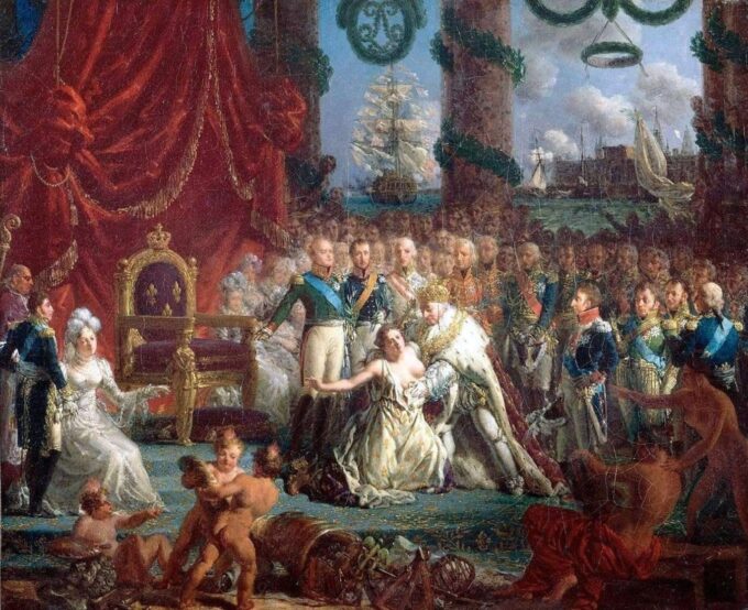 Louis XVIII lifts France from its ruins - Louis Philippe Crepin oil painting reproduction