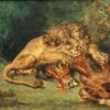 Lion, arrachant un cheval - Eugène Delacroix - Reproductions de tableaux et peintures haut de gamme