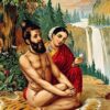 Ménaka la nymphe tentant le yogi - Ravi Varmâ - Reproductions de tableaux et peintures haut de gamme