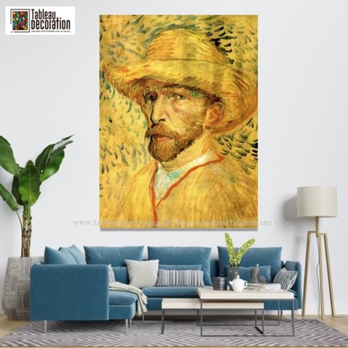 Autoportrait au chapeau de paille - Van Gogh - Reproductions de tableaux et peintures haut de gamme