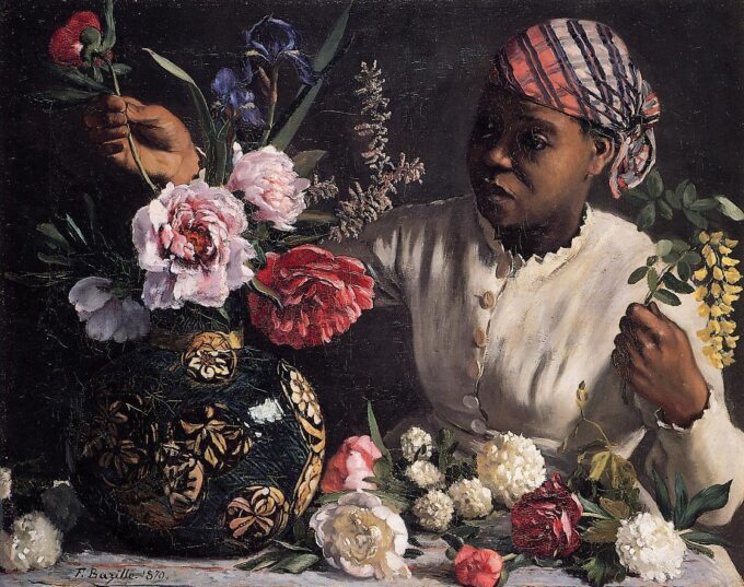 Négresse aux pivoines – Frédéric Bazille Oil Painting Reproduction