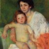 Bébé nu sur les genoux de sa mère, le bras posé sur le dossier de la chaise - Mary Cassatt - Reproductions de tableaux et peintures haut de gamme