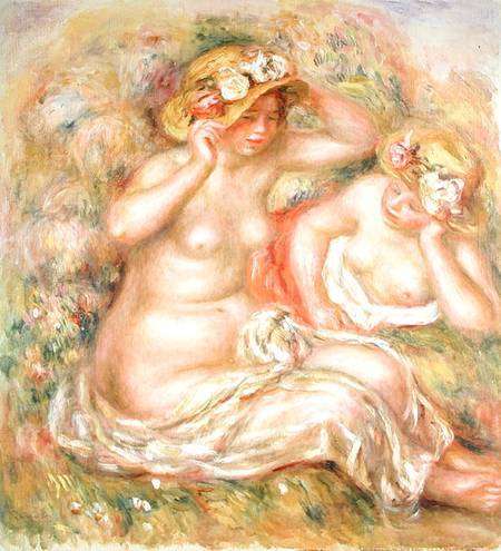 Two nudes wearing hats - Pierre-Auguste Renoir