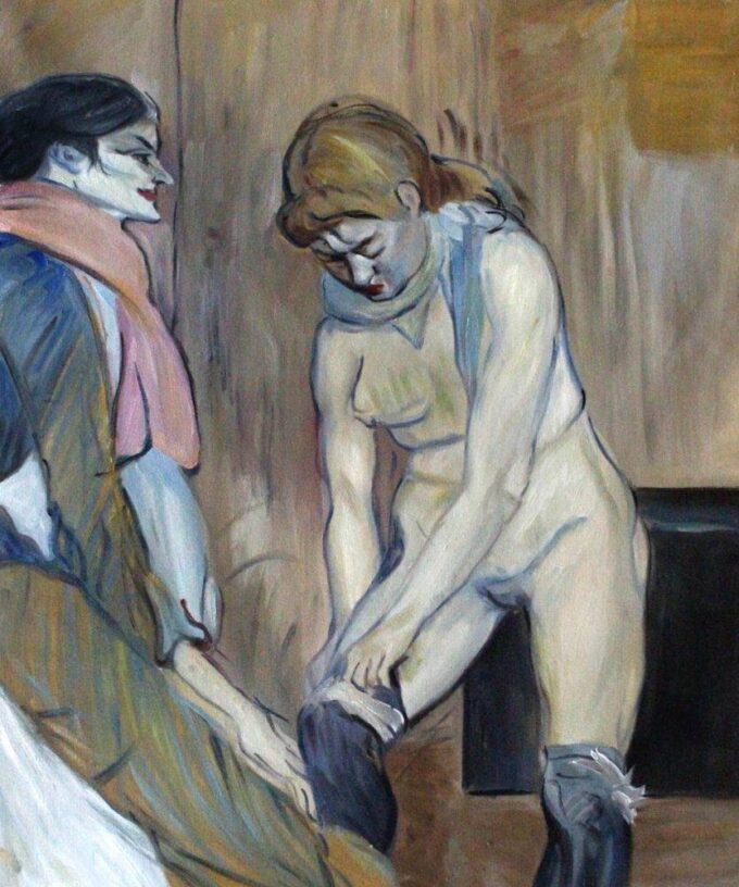 Woman pulling up her stockings - Toulouse Lautrec