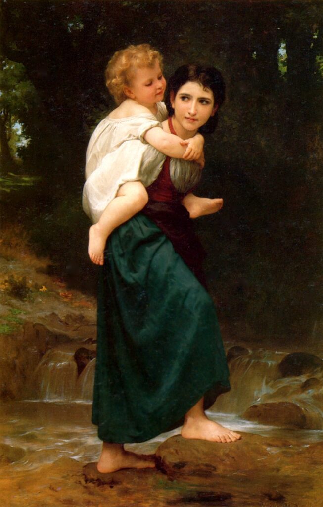 The title "Passage gue – William Bouguereau" translates to "The Passage of the Red Sea – William Bouguereau" in English