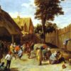 Paysans dansant devant une auberge - David The Younger Teniers - Reproductions de tableaux et peintures haut de gamme