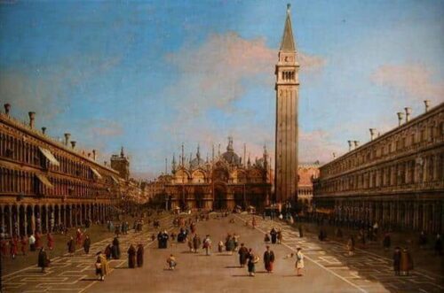 Piazza San Marco regardant vers la Basilica di San Marco (huile sur toile) - Giovanni Antonio Canal - Reproductions de tableaux et peintures haut de gamme