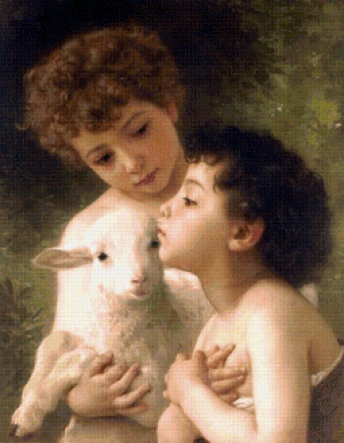 Enfants avec agneau - William Bouguereau - Reproductions de tableaux et peintures haut de gamme