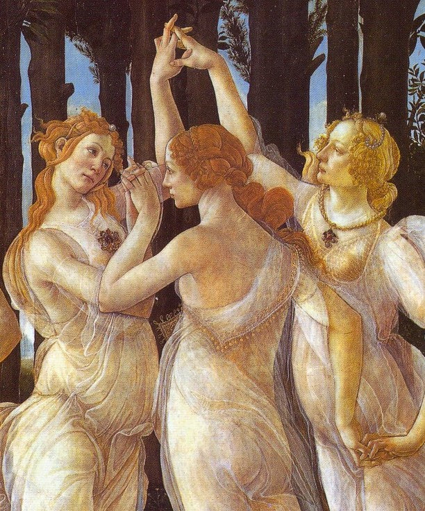 Spring (Allegory of Spring). Detail: The Three Graces, on the right - Portrait of Caterina Sforza - Sandro Botticelli