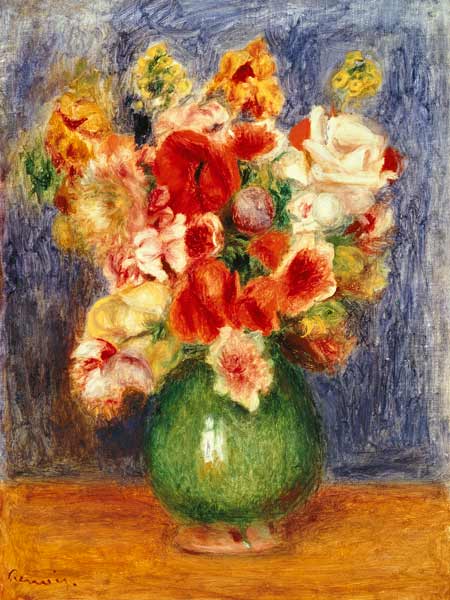 Still Life with Flowers in a Green Vase – Pierre-Auguste Renoir Oil Painting Reproduction