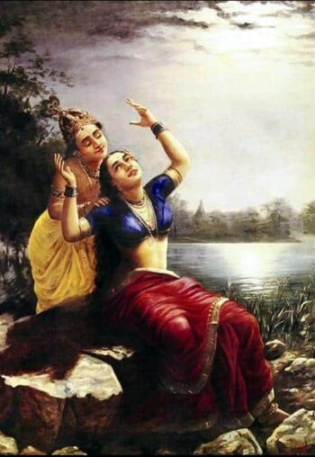 Radha et Madhav - Ravi Varmâ - Reproductions de tableaux et peintures haut de gamme