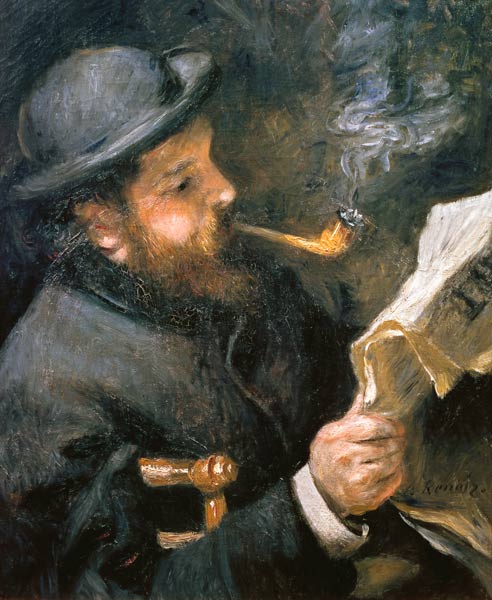 Claude Monet Reading a Newspaper - Pierre-Auguste Renoir